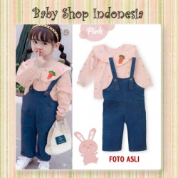large PU575 Setelan Overall Celana Panjang Softjeans Anak Perempuan Atasan Anak Lengan Panjang Bunny Carrots Pink